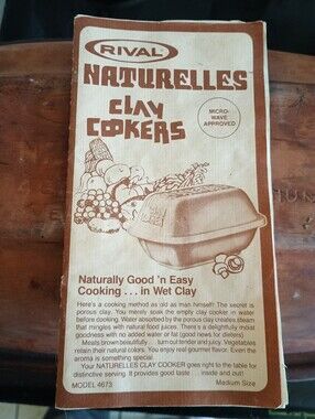 Rival "NATURELLES" Vtg Clay Medium Cooker Model No. 4673 W/Manual